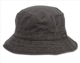 12 Pieces Washed Cotton Bucket Hats Color Black - Bucket Hats