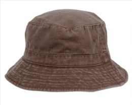 12 Pieces Washed Cotton Bucket Hats Color Brown - Bucket Hats