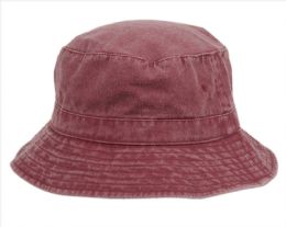 12 Wholesale Washed Cotton Bucket Hats Color Burgundy