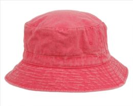 12 Pieces Washed Cotton Bucket Hats Color Hot Pink - Bucket Hats