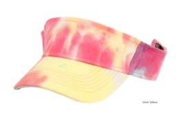 12 Pieces Tie Dye Multi Color Cotton Visor Color Multi Yellow - Baseball Caps & Snap Backs