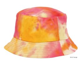 12 Pieces Tie Dye Multi Color Cotton Bucket Hats Multi Orange - Bucket Hats