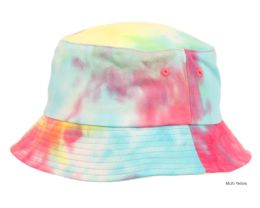 12 Pieces Tie Dye Multi Color Cotton Bucket Hats Multi Yellow - Bucket Hats