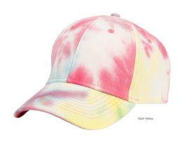12 Pieces Tie Dye Multi Color Baseball Cap Multi Yellow - Baseball Caps & Snap Backs