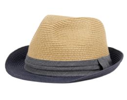12 Wholesale Kids Paper Straw Fedora Hats With Band