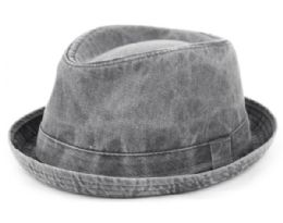 12 Wholesale Washed Cotton Fedora Hats Color Black