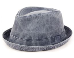 12 Wholesale Washed Cotton Fedora Hats Color Navy