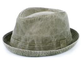 12 Wholesale Washed Cotton Fedora Hats Color Olive