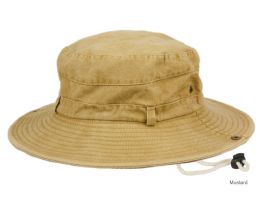 12 Pieces Washed Cotton Outdoor Bucket Hats With Chin Cord Strap Color Mustard - Bucket Hats