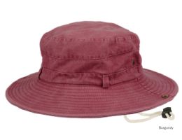 12 of 100% Washed Cotton Outdoor Bucket Hats With Chin Cord Strap Color Burgundy