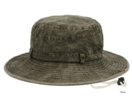 12 Wholesale Washed Cotton Outdoor Bucket Hats With Chin Cord Strap Color Olive