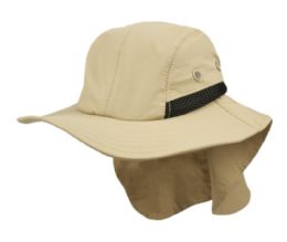 12 Wholesale Outdoor Fishing Camping Cap With Neck Flap Cover Color Khaki