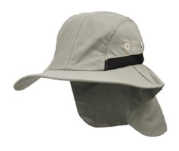 12 Wholesale Outdoor Fishing Camping Cap With Neck Flap Cover Color Light Gray