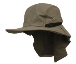 12 Wholesale Outdoor Fishing Camping Cap With Neck Flap Cover Color Olive