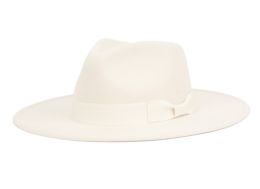 6 Wholesale Wide Brim Fashion Fedora With Grosgrain Band Color Beige