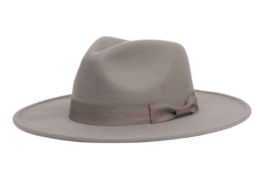 6 Wholesale Wide Brim Fashion Fedora With Grosgrain Band Color Gray