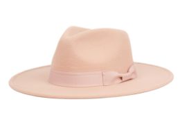 6 Wholesale Wide Brim Fashion Fedora With Grosgrain Band Color Indi Pink