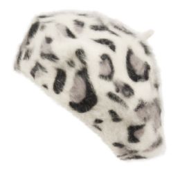 12 Wholesale Soft Angora Beret Hats Color Leopard White