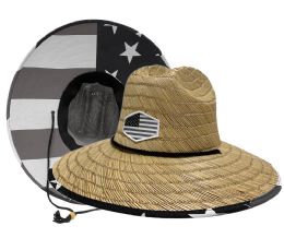 6 Wholesale Lifguard Wide Brim Straw Fedora With Fabric Back Brim And Edge Color Gray Flag
