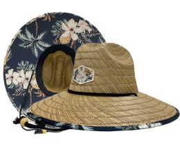 6 Wholesale Lifguard Wide Brim Straw Fedora With Fabric Back Brim And Edge Color Pineapple