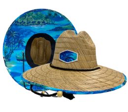 6 Pieces Lifguard Wide Brim Straw Fedora With Fabric Back Brim And Edge Color Palm Tree - Cowboy & Boonie Hat