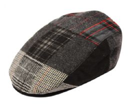 6 Bulk Patch Work Wool Flat Ivy Cap W/quilted Lining