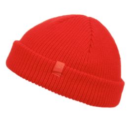 12 Pieces Fisherman Dock Knit Cuff Beanie Color Red - Winter Beanie Hats