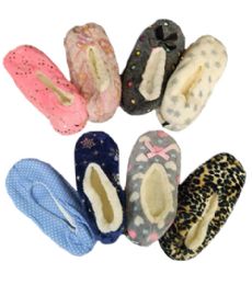 48 Pieces Printed Slipper Shoe - Womens Slipper Sock