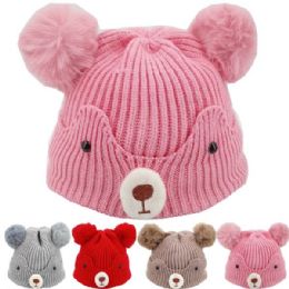 24 Wholesale Kid's Bear With Ears Winter Hat