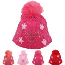 24 Pieces Kid's Sequined Heart Winter Hat - Junior / Kids Winter Hats