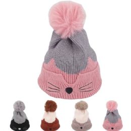 24 Pieces Kid's Kitty Whisker Winter Hat - Junior / Kids Winter Hats