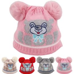 24 Wholesale Kid's Teddy Bear Winter Hat