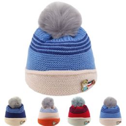 24 Wholesale Kid's Little Bear With Pompom Winter Hat