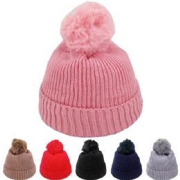 24 Bulk Kid's Warm Pompom Winter Hat