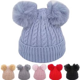 24 Bulk Kid's Ear Pompom Winter Hat