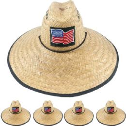 12 Bulk Wide Brim Raffia Straw Lightweight Usa Flag Embroidered Man Sun Hat