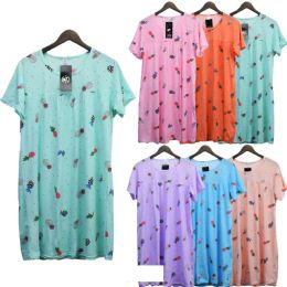 12 Wholesale Baggy Style Night Gown Abstract Print - X L