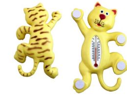 48 Wholesale Smiling Cat Shape Outdoor Window Thermometer Self Adhesive Legs 6.75 Inch