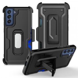 12 Wholesale Premium Armor Heavy Duty Kickstand Card Slot Case With Clip For Samsung Galaxy S22 Ultra 5g In Black