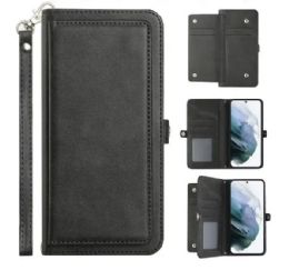 12 Wholesale Premium Pu Leather Folio Wallet Front Cover Case With Card Holder Slots And Wrist Strap For Samsung Galaxy S22 Plus 5g In Black