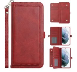 12 Wholesale Premium Pu Leather Folio Wallet Front Cover Case With Card Holder Slots And Wrist Strap For Samsung Galaxy S22 Plus 5g In Red