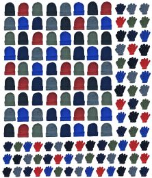 72 of Yacht & Smith Kid's Assorted Colored Winter Beanies & Gloves Set