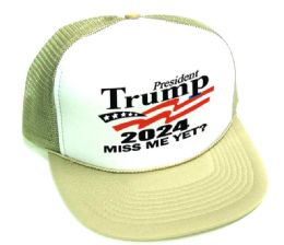 24 Bulk Trump 2024 Miss Me Yet? Printed Hats - White Front Tan