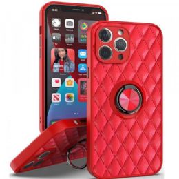 12 Wholesale Slim Quilted Pu Leather Luxury Shockproof 360 Ring Stand Protective Cover Phone Case For Apple Iphone 13 Pro In Red