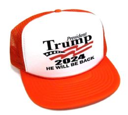 24 Wholesale President Trump 2024 Caps - White Front Orange