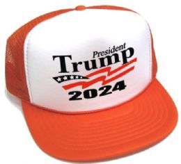 24 Bulk President Trump 2024 Caps - White Front Orange