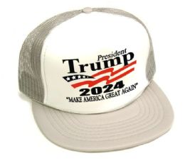 24 Wholesale President Trump 2024 Caps - White Front Silver