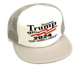 24 Bulk President Trump 2024 Caps - White Front Silver