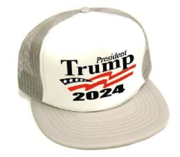 24 Pieces President Trump 2024 Caps - White Front Silver - Caps & Headwear