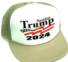 24 Pieces President Trump 2024 Caps - White Front Tan - Caps & Headwear